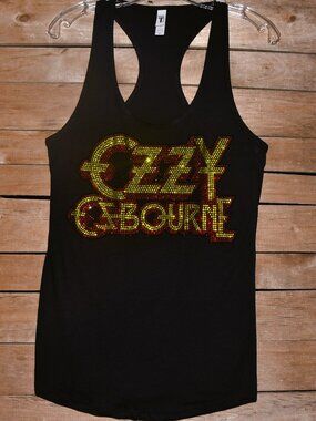 Ozzy Osbourne black rhinestone bling racer back tank top XS, S, M, L, XL, XXL